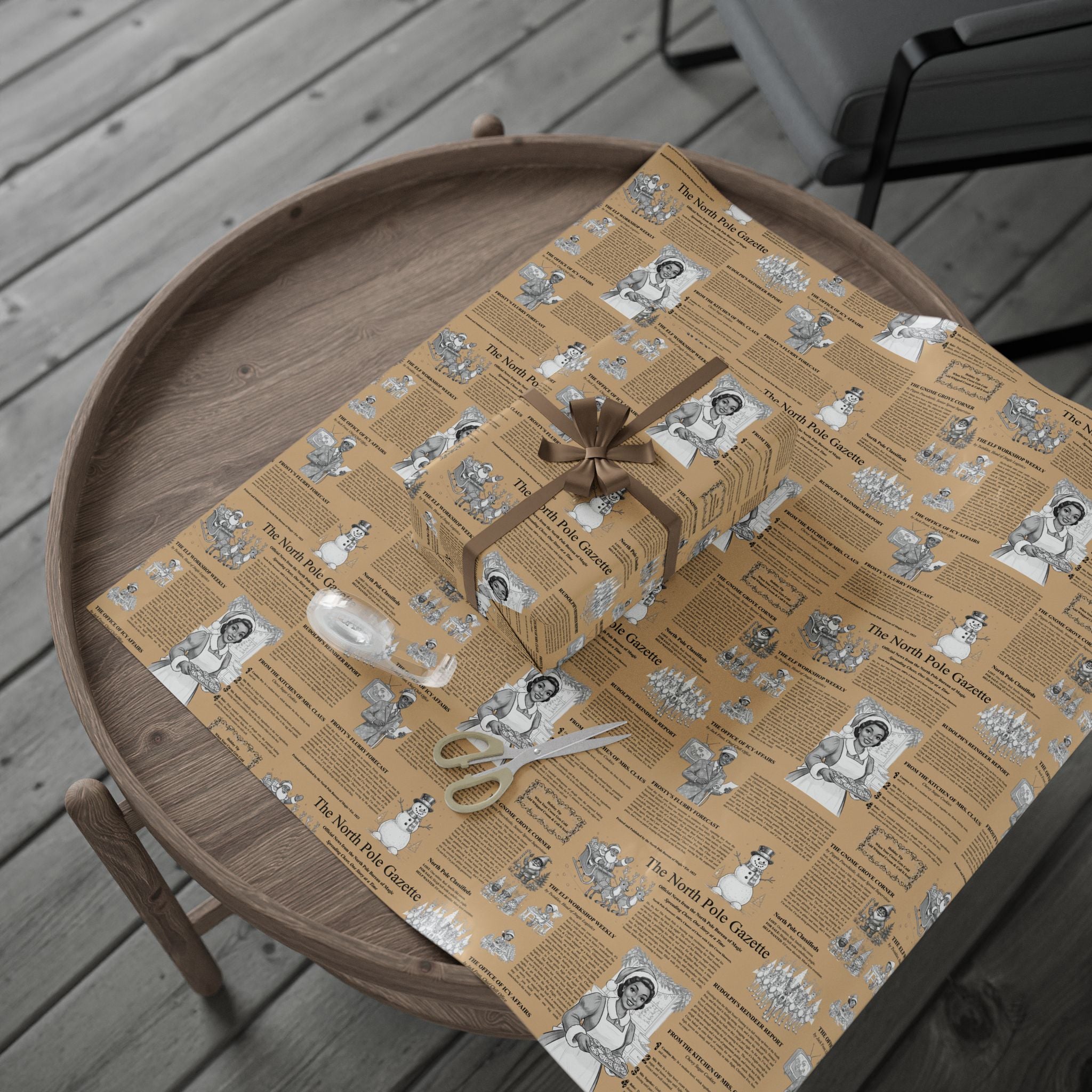 The North Pole Gazette – African American Christmas Wrapping Paper - Vintage Newspaper - Holiday Craft Paper