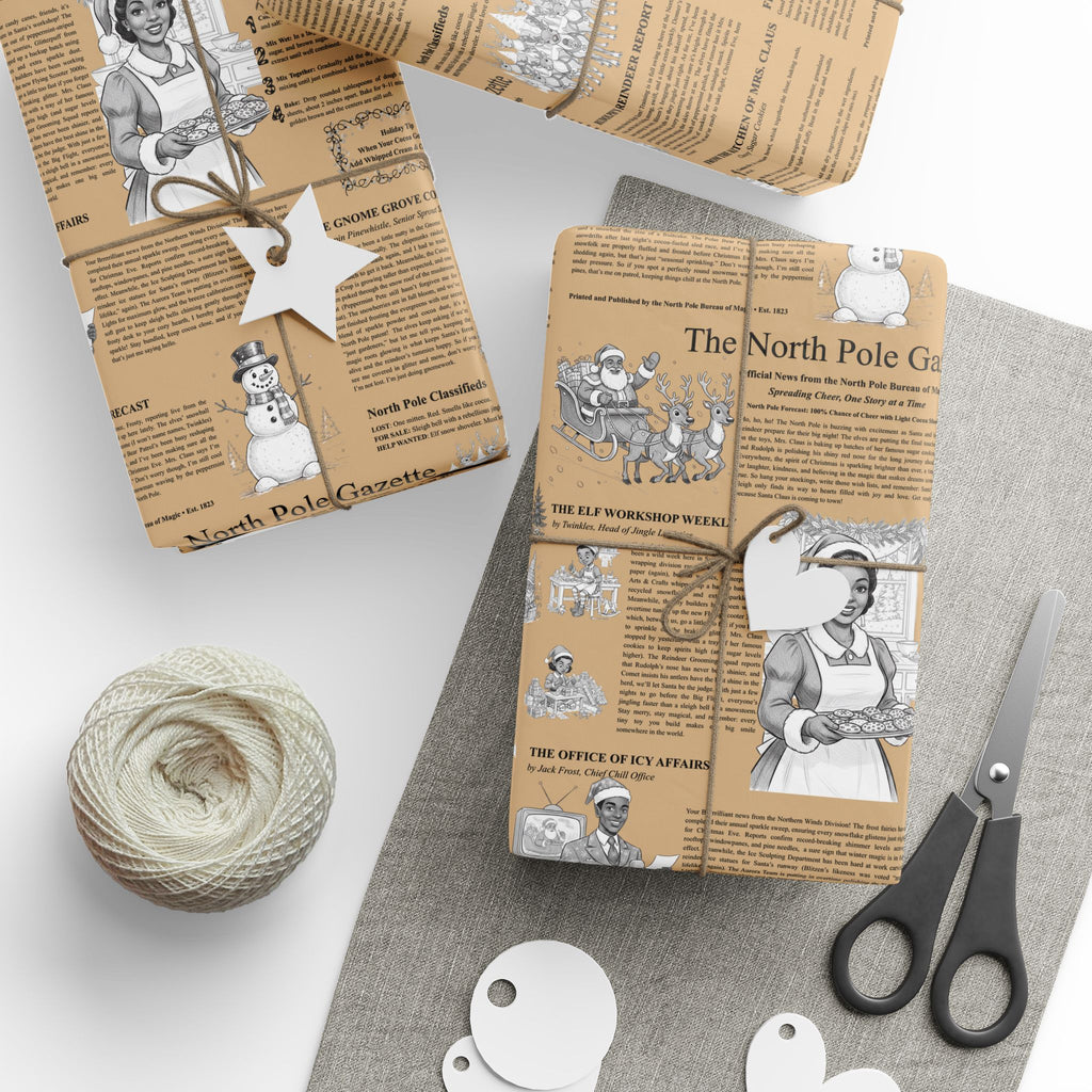 The North Pole Gazette – African American Christmas Wrapping Paper - Vintage Newspaper - Holiday Craft Paper