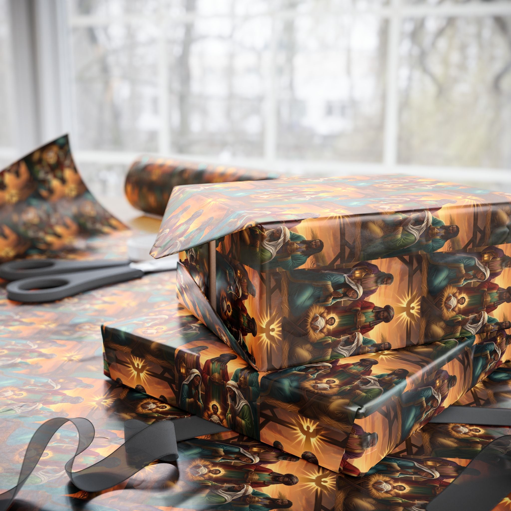 African Nativity Wrapping Paper | Black Holy Family Christmas Gift Wrap | Cultural Holiday Craft Paper